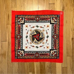 Vintage Wamcraft Geometric Aztec Art Red White 21.5x21.5 Handkerchief